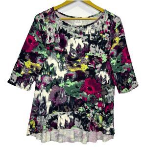 Julienne Weston Asymmetric Ruffle Top Size L Watercolor Art To Wear Boho Fairy